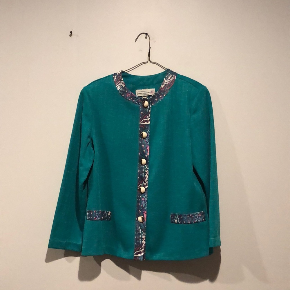 Pablo Collection Vintage Art Deco Teal Suit Jacket